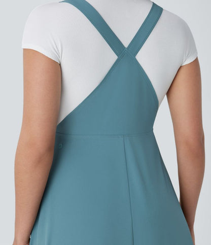 Classico™ | Flowing casual midi dress with pockets, adjustable straps and buttons