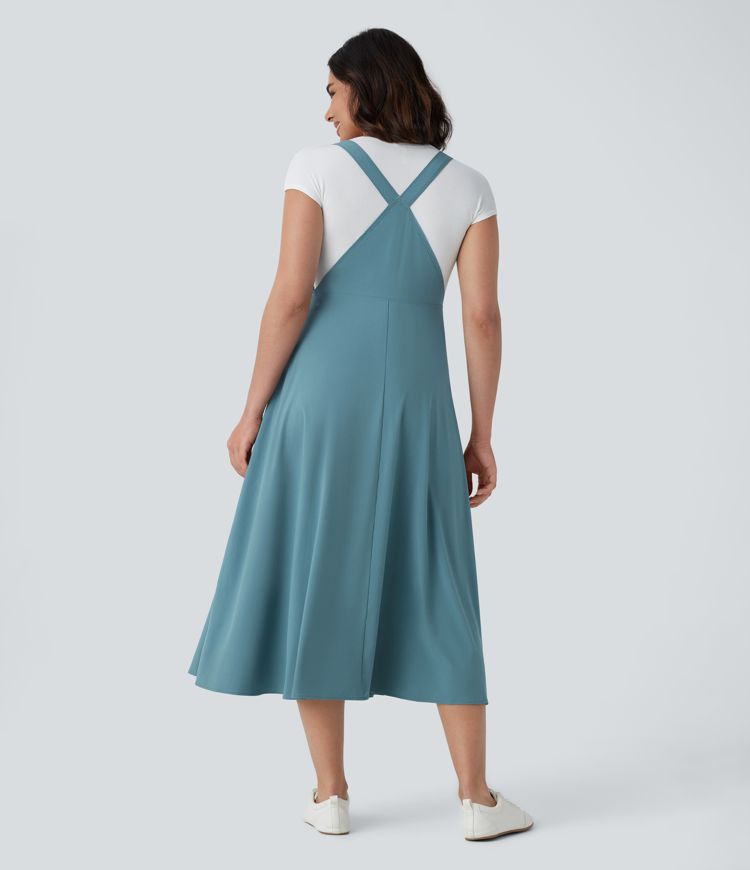 Classico™ | Flowing casual midi dress with pockets, adjustable straps and buttons