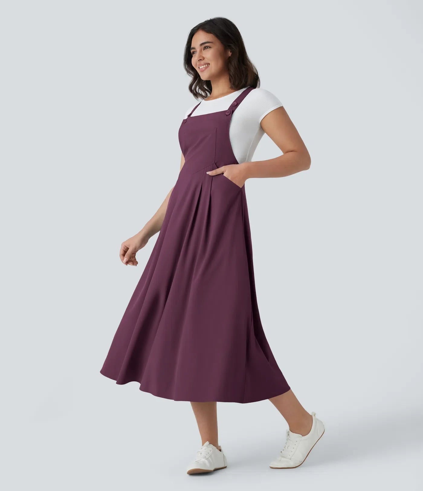 Classico™ | Flowing casual midi dress with pockets, adjustable straps and buttons