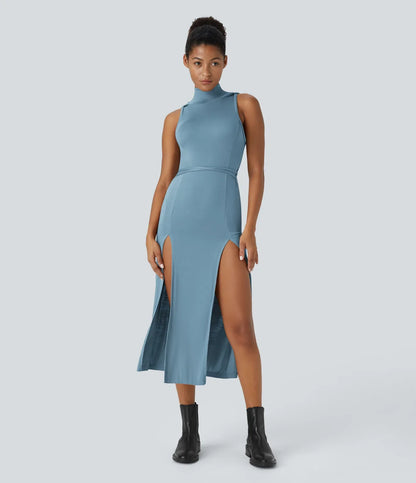 ColaZebra™ | Casual midi hooded dress, sleeveless, zebra back