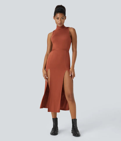 ColaZebra™ | Casual midi hooded dress, sleeveless, zebra back