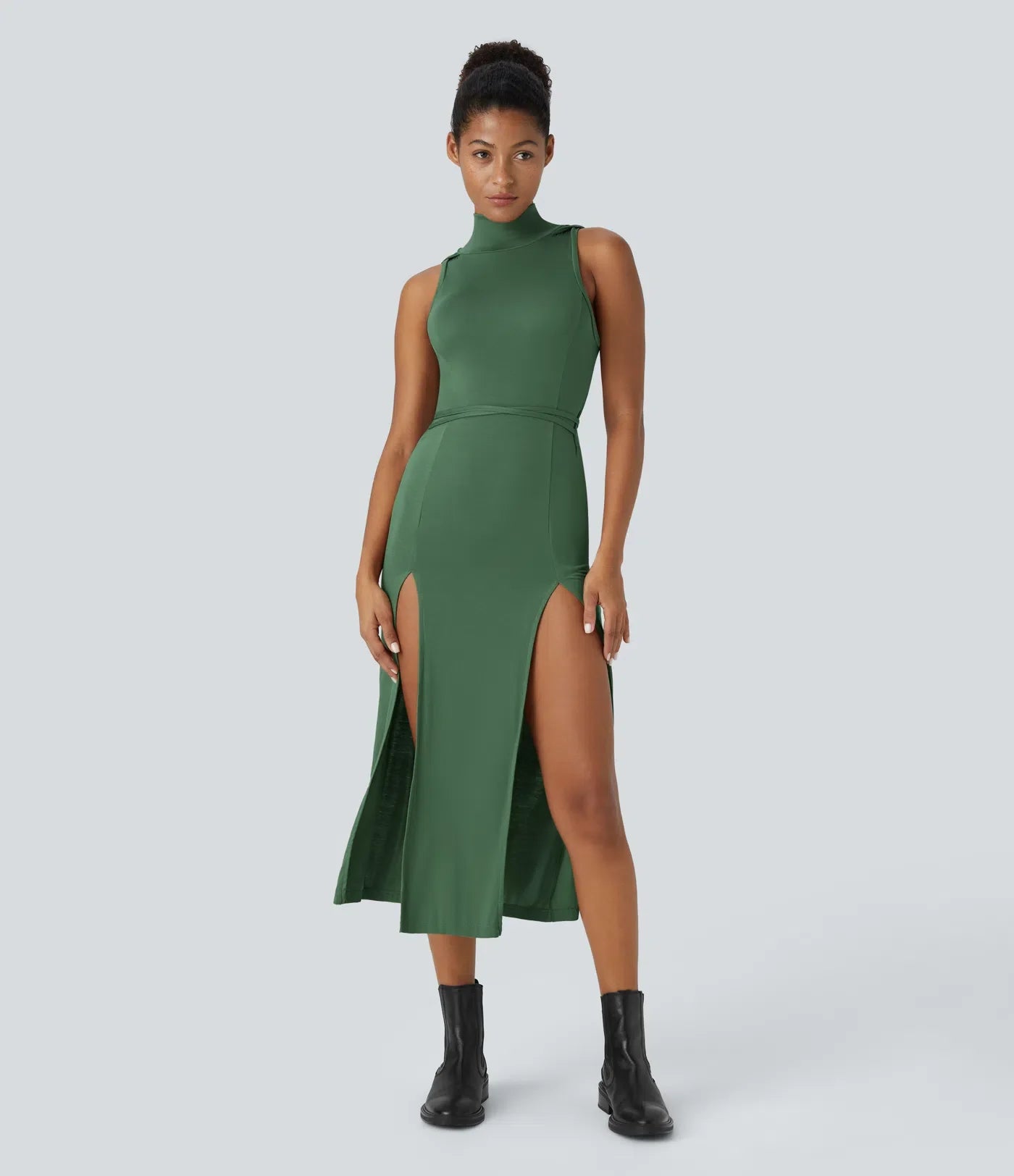 ColaZebra™ | Casual midi hooded dress, sleeveless, zebra back