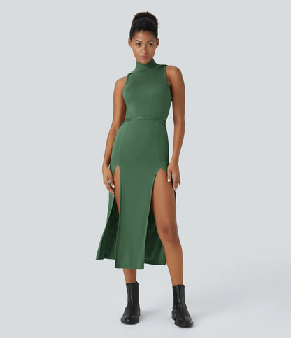 ColaZebra™ | Casual midi hooded dress, sleeveless, zebra back